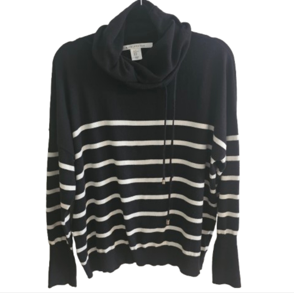 Max Studio Black and White Striped Cowl Neck Sweater